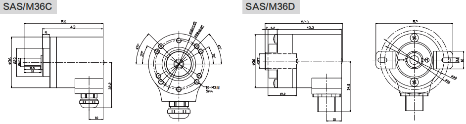 RS485, MODBUS-RTU Промышленный абсолютный энкодер SAS/M36 - Civiti